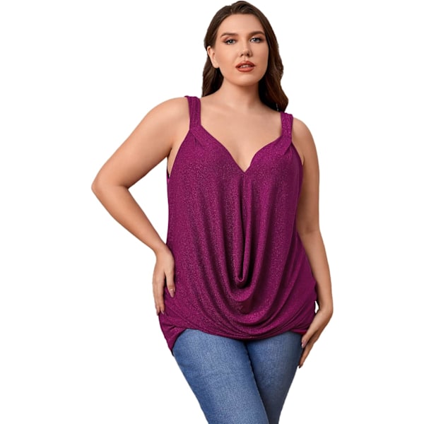 Kvinners Plus Size Glitter Draped Neck Ermeløs Ryggløs Cami Topp