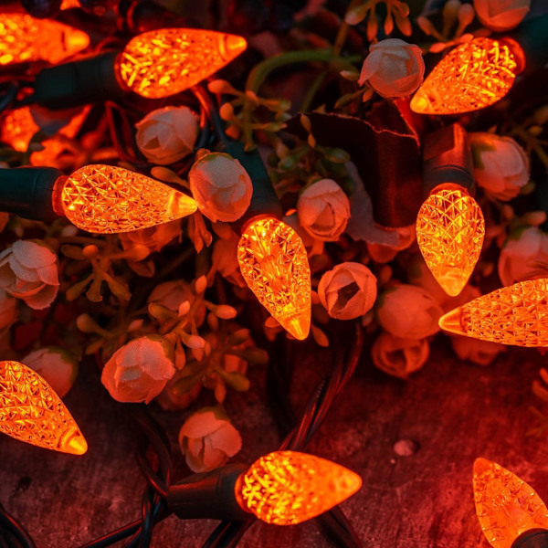 Orange C6 Jordgubbs LED Julbelysning, 33 fot 100 Räkna 4\" Avstånd En-Stycke Hög Vattentät UL Certifierad Slingljus (Orange) Orange Orange