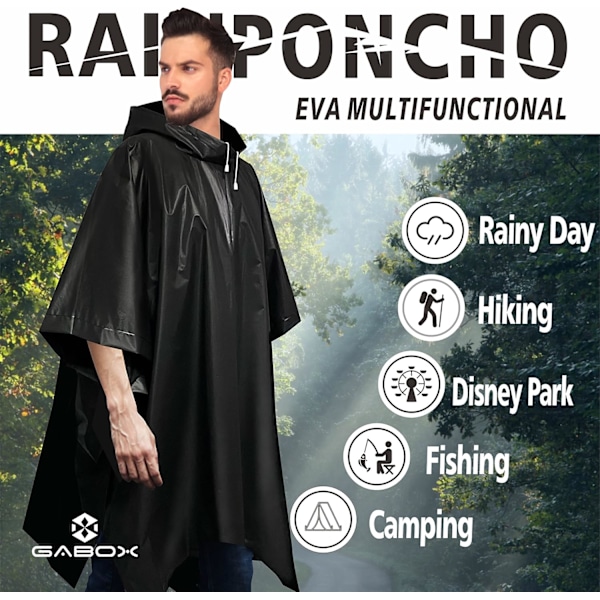 2-pack återanvändbar EVA-regnponcho. Regnrock Huva Campingfilt
