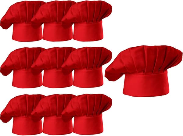 Kockmössa Set med 10 st Vuxen Justerbar Elastisk Bagare Kök Matlagning Kockmössa, Röd