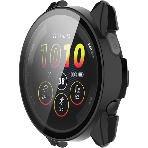 Smartwatch Full Coverage PC Skyddsfodral med Härdat Glas Skärmskydd För Garmin Forerunner 265S, Mjukt Och Tåligt Svart