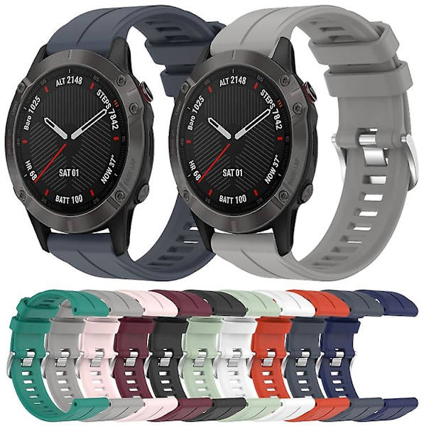 Til Garmin Fenix 6 Sapphire Gps 22mm Solid Color Silikonurrem QOO White