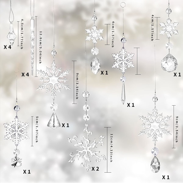 16 stycken Acryl Icicle Snöflinga Icicle Hängande Dekorationer, Julgran Kristall Dekorationer, Julgransprydnader, Kristall Snöflinga för di