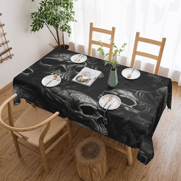 Vintage Skl Hair Halloween Svart Gotisk Rektangulär Bordsduk Polyester Bordsduk Rektangulär Bord för Kök Inning Bord Tvättbar Bordsduk Bl