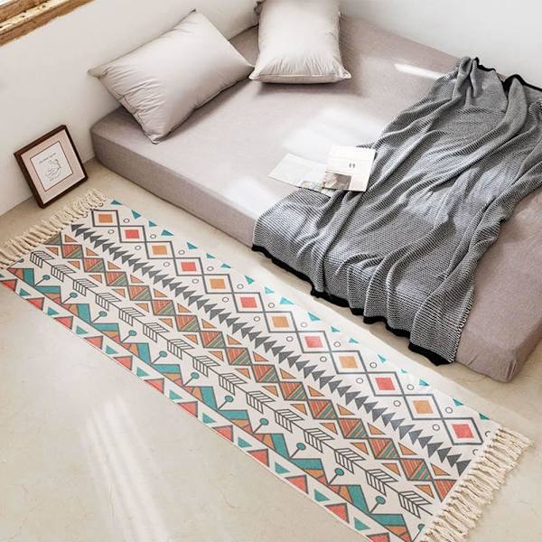 Löpare 60x130cm, Hallmatta Maskintvättbar Mattlöpare med Tofs, Bomullsmatta Mattlöpare Halkskydd, Hallmattor för Vardagsrum