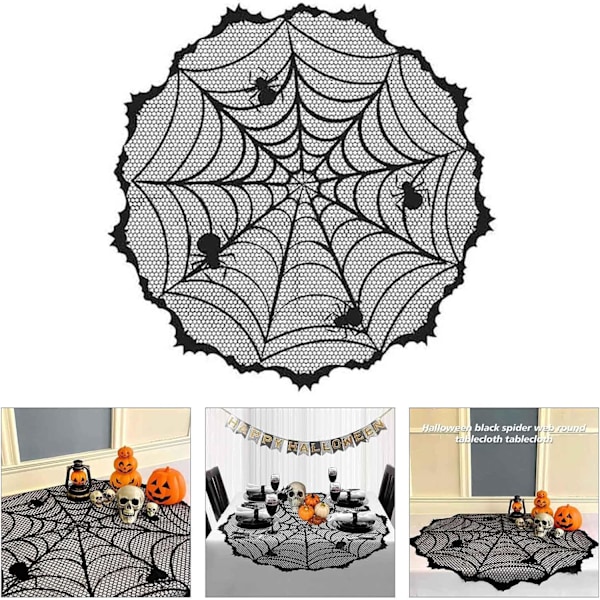 Mjuk svart spindelväv bordsduk i tyg för Halloweenfester, återanvändbar, svart