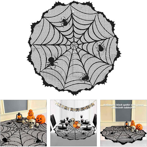 Svart spindelväv bordsduk i webbstil för Halloween matsal och eldstäder mantel dekoration B svart B svart