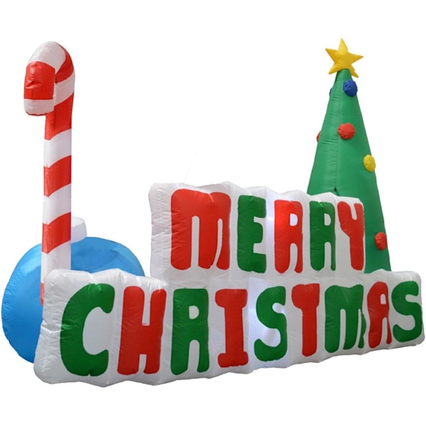 Uppblåsbar juldekoration för utomhusbruk, belyst skylt med texten \"Merry Christmas\"