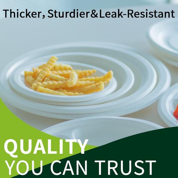 7-tums komposterbara papperstallrikar 【Vit 150-pack】, 100% sockerrörsbagasse Små desserttallrikar, Bulk Engångstallrikar, Robust Kraftig,