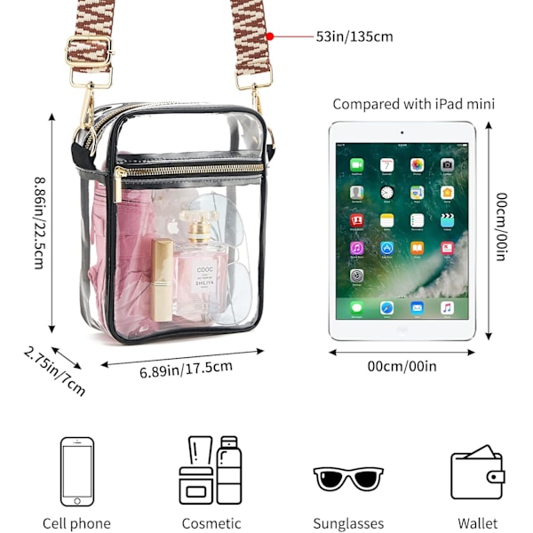 Genomskinlig Crossbody-väska godkänd, justerbar axelrem
