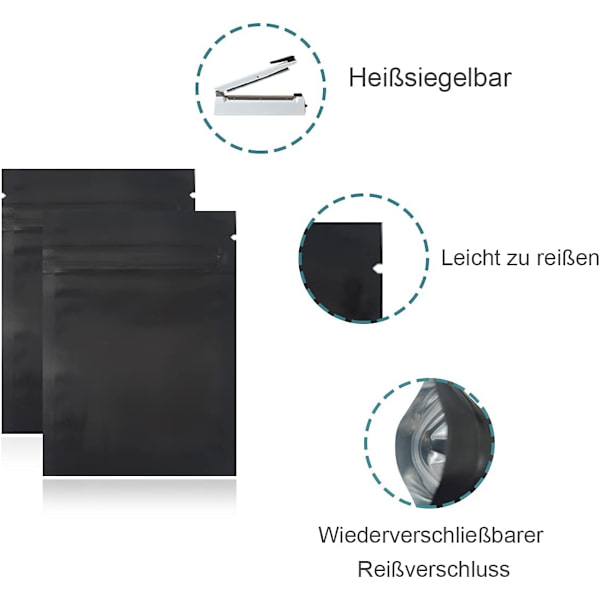 Pakke med 100 matte sorte folieposer