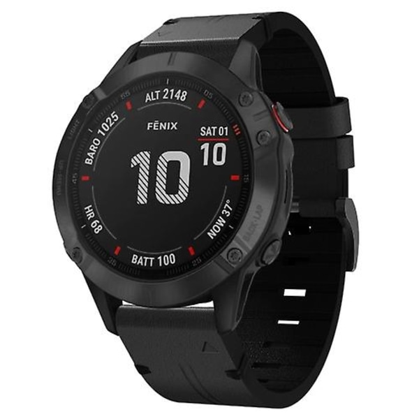 For Garmin Fenix 6 Pro Gps 22mm Læder Stål Spænde Urrem YKC Black