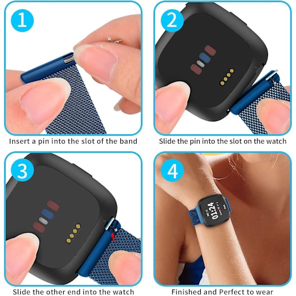 Metall Justerbart Ersättningsarmband Magnetiska Band Kompatibla Med Fitbit Versa/versa 2/versa Lite/se, Flerfärgad Blue Large