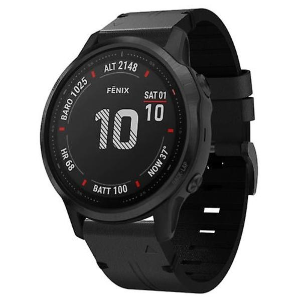 For Garmin Fenix 6s Pro 20mm Læder Stål Spænde Urrem YEP Black
