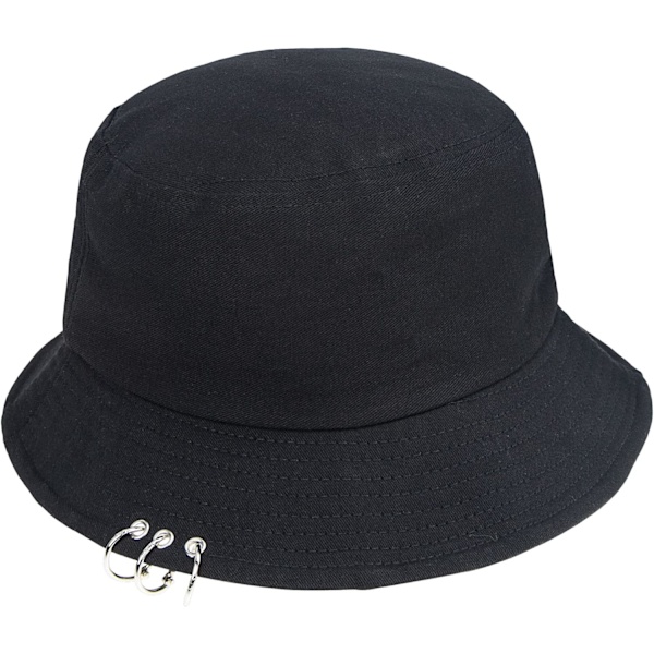 Kpop Bucket-hatt med ringar, fiskarhatt - Unisex kepsar för män och kvinnor med järnringar