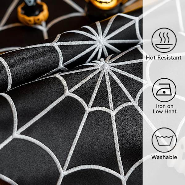 14 x 92 tum, Embroiere Spier Web bordslöpare, Svart spismantel sjal, Halloween bordsdekorationer för fester Gotisk läskiga nätter Bla Bla