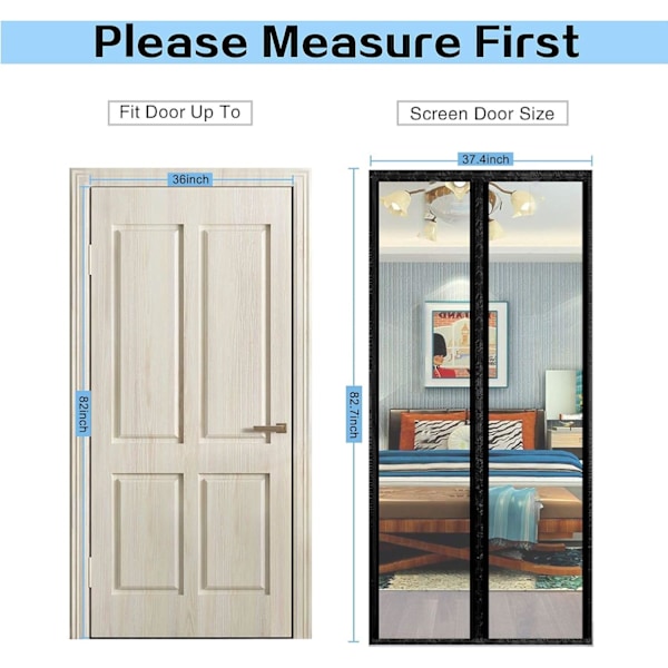 Magnetiske Isolerte Gardinlengder - Selvlukkende Personvernskjerm (Passer 36\"x82\") - For Terrasse, Kjøkken & Klimatiserte Rom