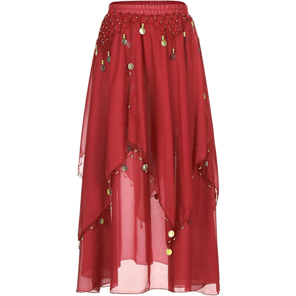 2PCS Kvinnors Magdans Klänning Oufits Set Mag Lång Flare Ärm Spets Crop Top med Chiffon Danskjol #02röd En Storlek #02röd En Storlek