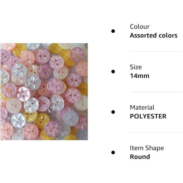 Blandet Baby Star Knapper (100 Knapper) - Regnbue Runde Knapper