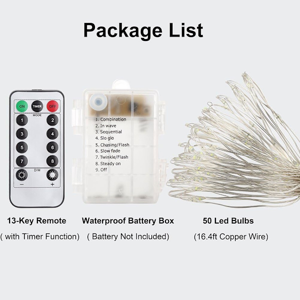 GDEAER 4-pak eventyrlys juledekor 16,4 fot 50 LED batteridrevne julelys med fjernkontroll vanntett 8 moduser blinkende ildflue-lyskjede
