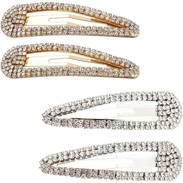 4 stk. Rhinestone Snap Clips - Store Rhinestone Snap Hårspænder Skinnende Rhinestone Snap Hårnåle til kvinder