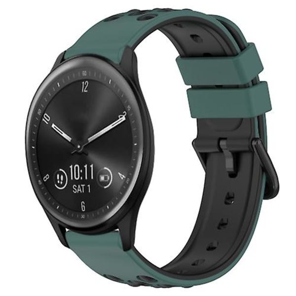För Garmin Vivomove Sport 20mm Tvåfärgat Poröst Silikon Armband UUG Olive Green-Black