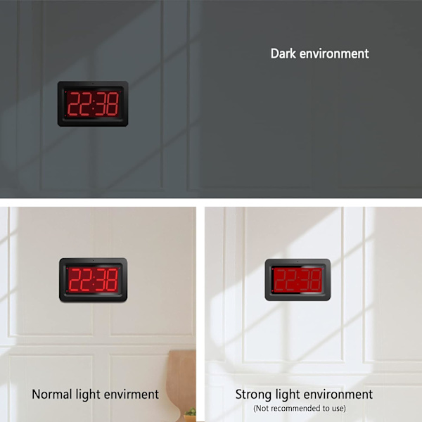 Väggklocka, 3 \"LED-digitalklocka Stor display, Batteridriven eller huvudströmsförsörjning, Svagt ljus Stör inte sömnen och Svart
