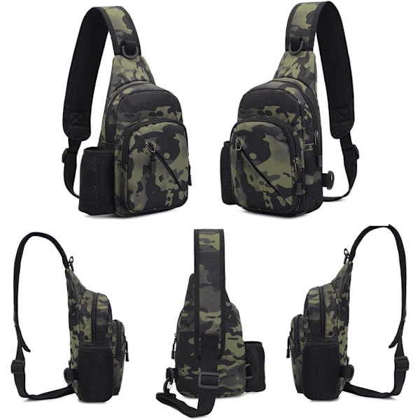 Rintalaukku, 900D Nylon Oxford Kannettava Vedenpitävä Kompakti Olkalaukku Retkeilyyn Pyöräilyyn (Musta Camouflage, Kompakti)