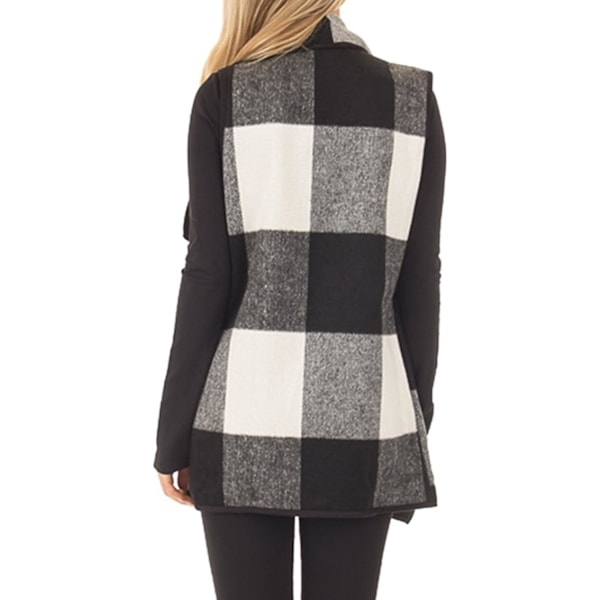 Dame Vest Lapel Åben Front Buffalo Plaid Ærmeløs Cardigan Jakke Frakke med