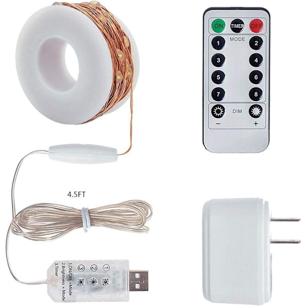 Ljusslinga med kontakt, 33 fot 100 LED-ljusslinga för sovrum, blinkande lampor med fjärrkontroll timer 8 lägen ljusslinga för jul Thanksgiving