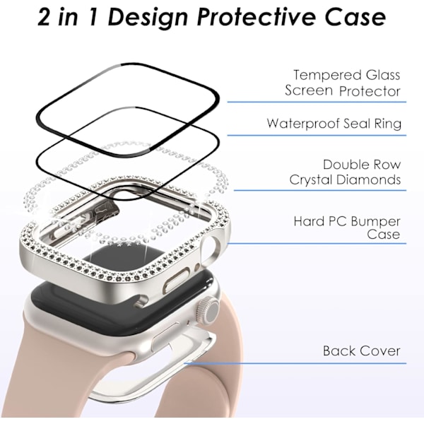2 i 1 Bling vattentätt fodral för iWatch Series 6
