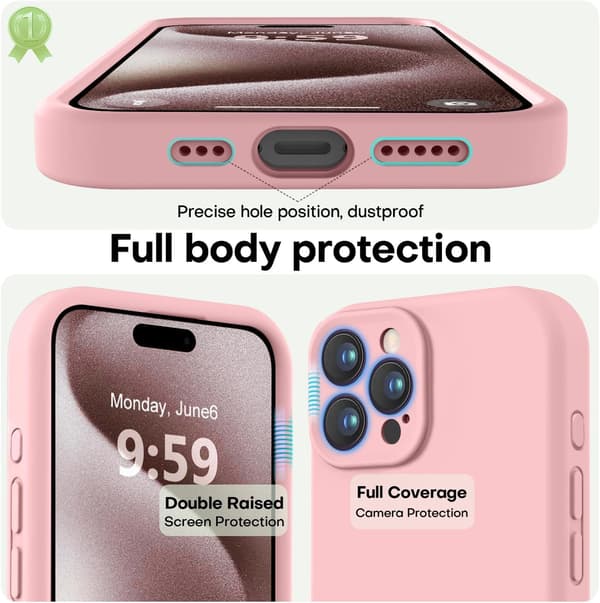 Premium silikone iPhone 15 Pro cover med mikrofiberfor, stødsikkert - Rosa