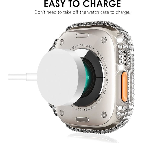 Apple Watch Ultra2 -kotelo [1+2 kpl] & Näytönsuoja 49mm, Timantti Bling -kotelo karkaistulla lasikalvolla, Kristallinkirkas kova PC 49mm (Ultra 2/