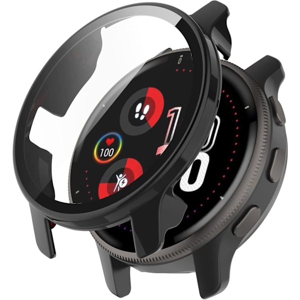 Smartwatch Fuld Dækning PC Beskyttelsesetui med Hærdet Glas Skærmbeskytter Kompatibel med Garmin Venu 2 Plus, Blød og Holdbar sort PC