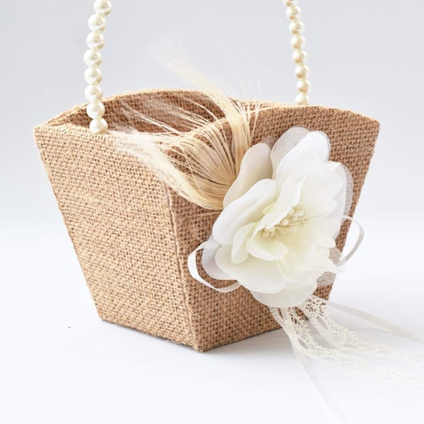 2 stk. Burlap Blomsterpikekurver til bryllup - Romantisk bryllupsblomster