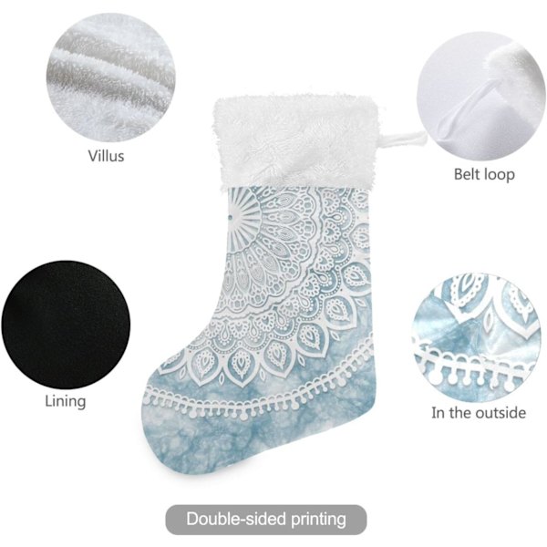 Julklapp, Personliga Julklappsstrumpor 2-pack Söt Abstrakt Blå Mandala 45,7 cm Julstrumpor Hängande Ornament Eldstad för Ba
