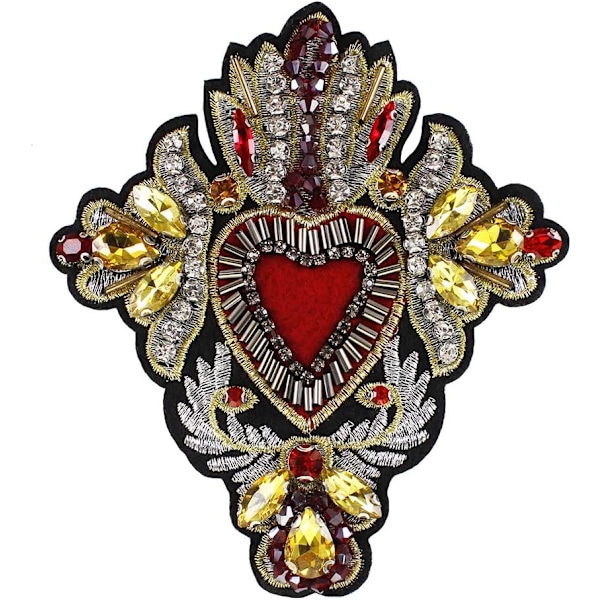 Perlebesatte krystalhjerte-rhinsten-patches (2 stk.) - DIY-broderi-applikation