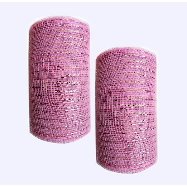 2-pack 6-tums metallisk polymesh-band (totalt 20 yards, rosa)