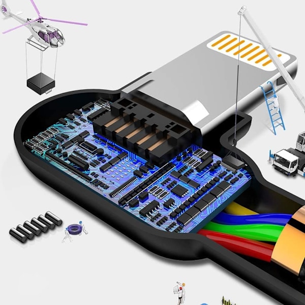 iPhone-opladerkabel. 3-pak LED-kabel med ret vinkel og lyn 90 grader