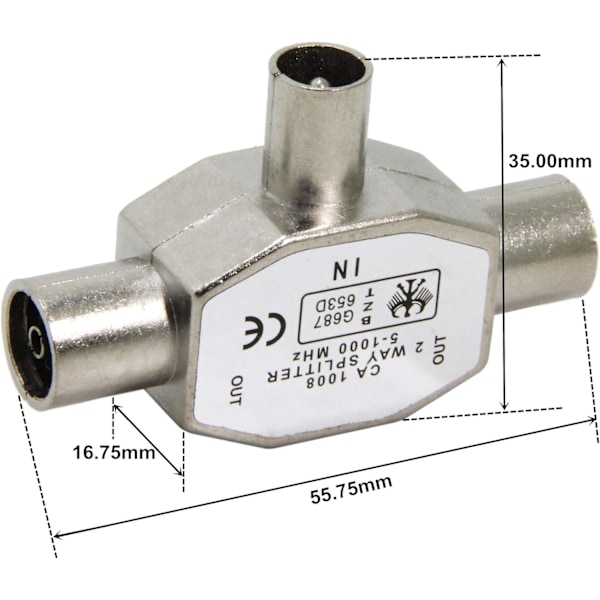 TV-antenne koaksial splitter - 2-vejs 1 han til 2 hun adapter