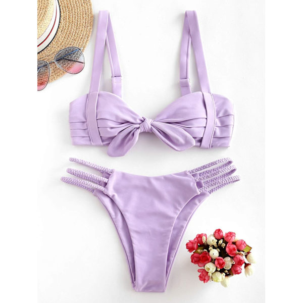 Kvinners bred stropp knyte knute flettet floral bikini sett todelt badedrakt