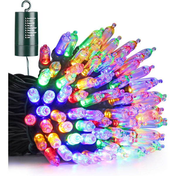 Batteridrevne julelys, 33ft 100LED batteridrevne minilys 8 lysmoduser timer vanntett for hjem, hage, fest, ferie,