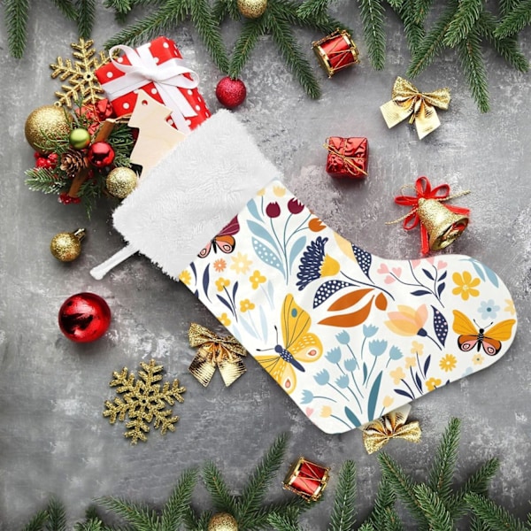 Julklapp, personliga julklappsstrumpor 2-pack Fjäril Höst Blommor Blad 45,7 cm Julstrumpor Hängande Ornament Eldstad