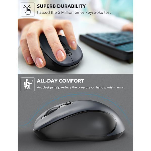Trådløs mus for bærbar PC, 2,4 GHz ergonomisk datamus med 3