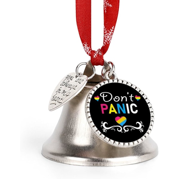 Pansexuell LGBT Pride Silver Bell Ornament Julgrans Klockor med Röd Lanyard Metall Xmas Hängande Dekorationer för Semesterfest