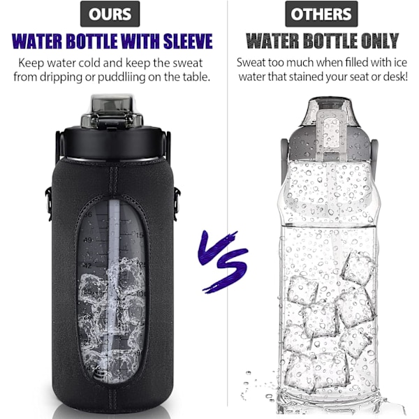 Halv gallon vandflaske med ærme - 64oz inspirerende kande