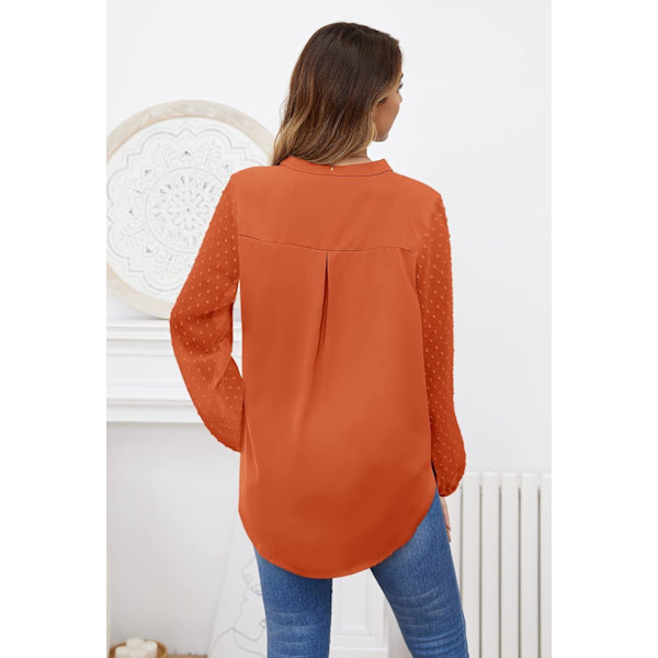 Kvinnors V-ringade chiffongblusar Jacquard lyktärm Knappskjortor