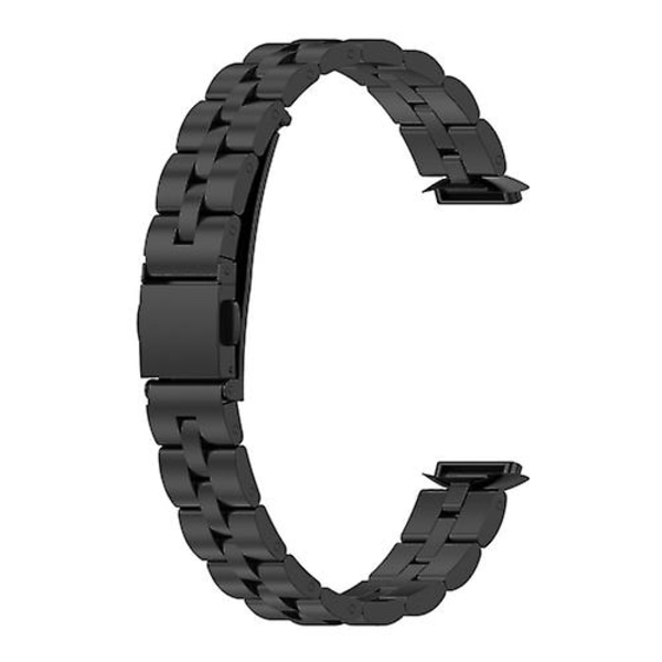 För Fitbit Luxe Special Edition med tre pärlor i rostfritt stål platt watch klockband MMJ Black