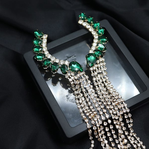 Kvinde Krystal Rhinestone Blad Kvaster Klatrere Crawler Øreringe Sjov Guld