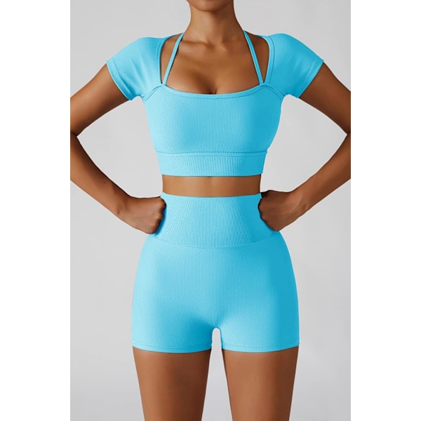 Womens Workout Sets til kvinder Halter Strap Sports BH Højtaljede Yoga Shorts 2